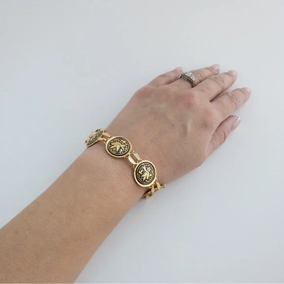 Vintage Damascene Medallion Jewelry Set IA Midas Toledo Spain Gold Tone & Enamel - Picture 13 of 15